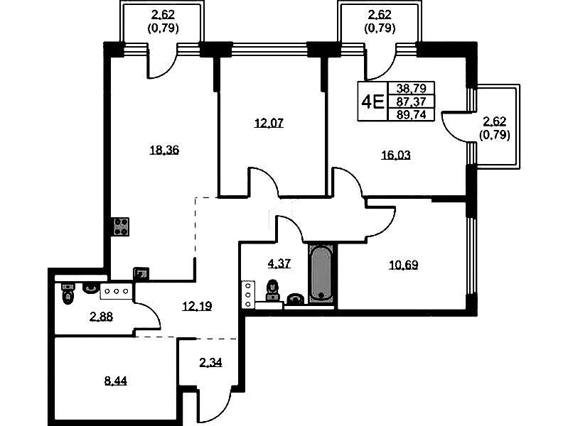 3-комнатная квартира 89.74 м², 8/11 эт., ЖК «Новое Колпино»